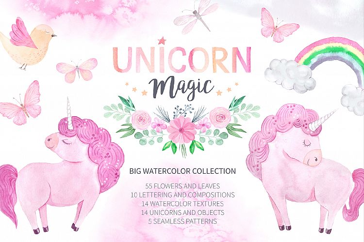 Watercolor Unicorn Design Set