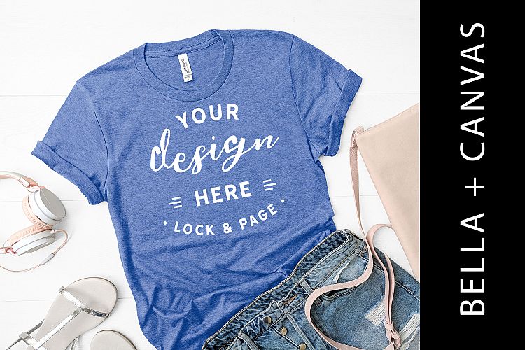 Heather Columbia Blue Bella Canvas 3001 T-Shirt Mockup