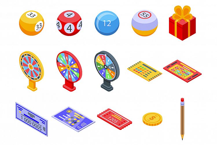 Lottery icons set, isometric style example image 1