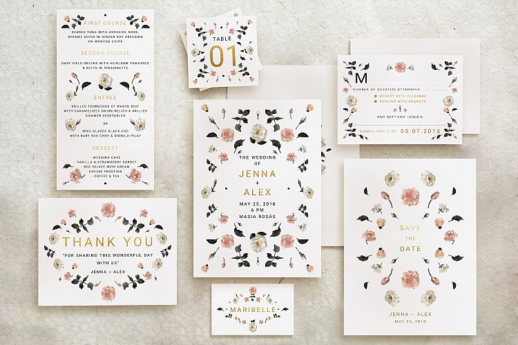 Rose Gold Wedding Invitation Suite