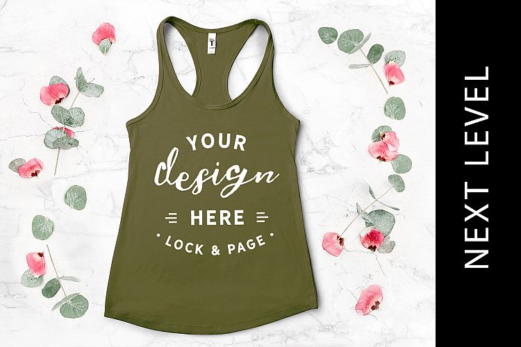 Military Green Tank Top Mockup Next Level 1533 Floral Vest