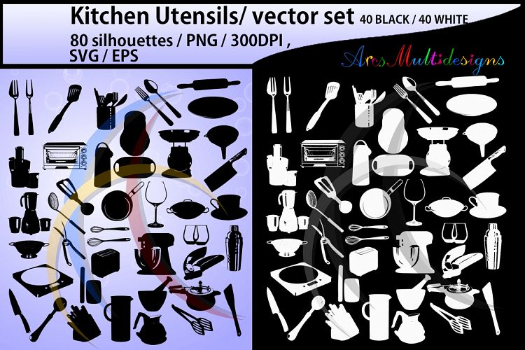 Kitchen Utensils silhouette svg / Kitchen Utensils clipart / Kitchen Utensil for scrapbook and card making /vector / EPS / PNG / craft files