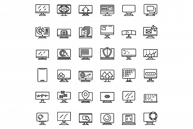 Monitor icons set, outline style example image 1