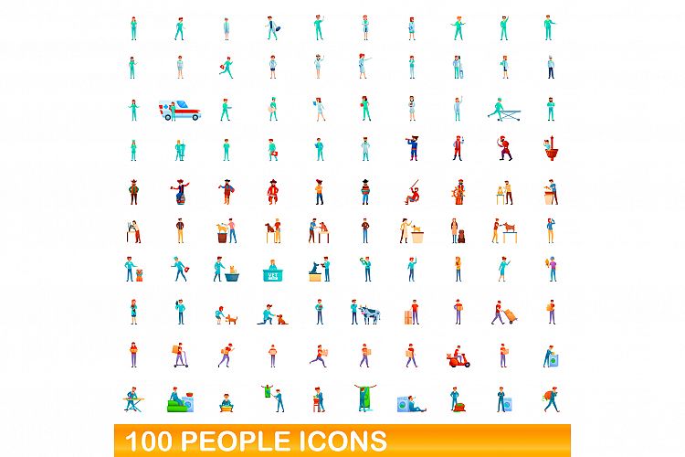 100 people icons set, cartoon style example image 1