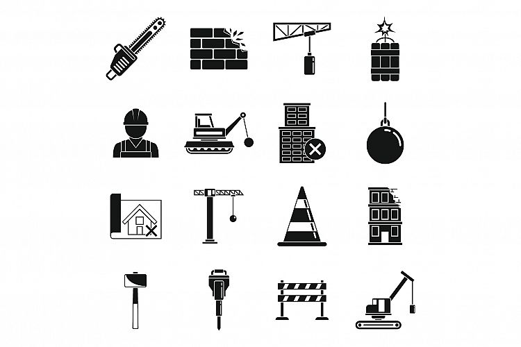 Heavy demolition work icons set, simple style example image 1