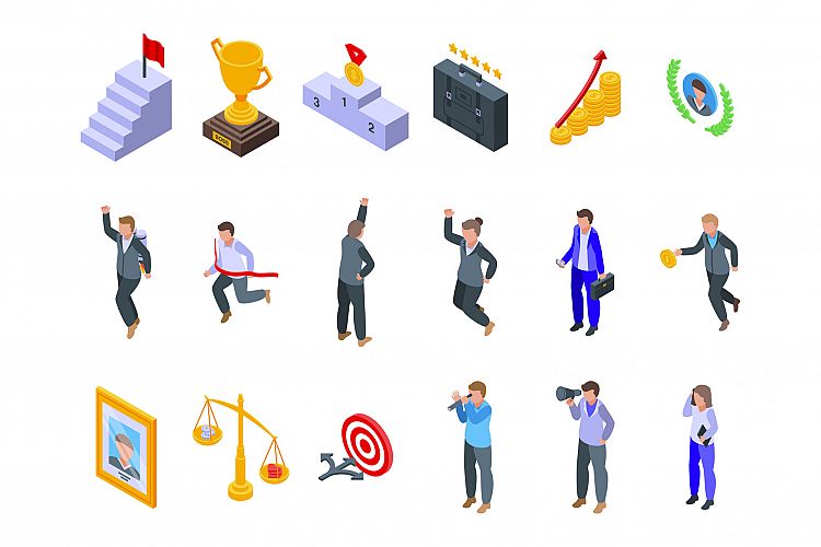 Successful career icons set, isometric style example image 1