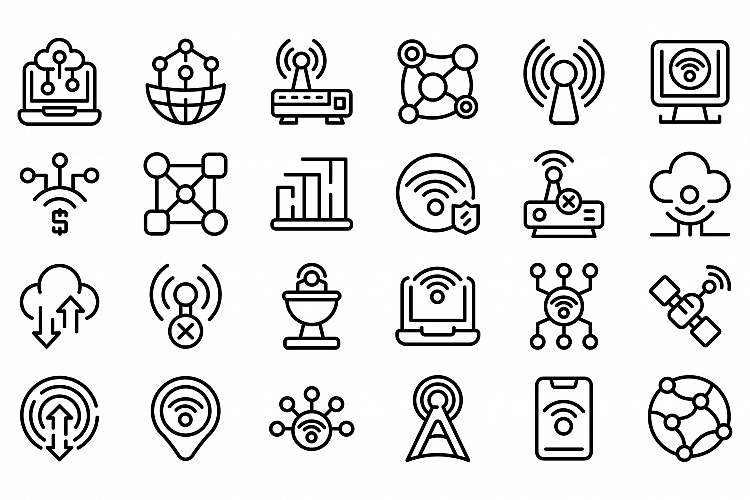 Internet connection icons set, outline style example image 1