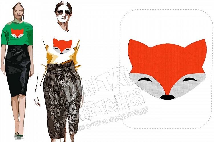 Fox Head Machine Embroidery Design Animals 7 Sizes
