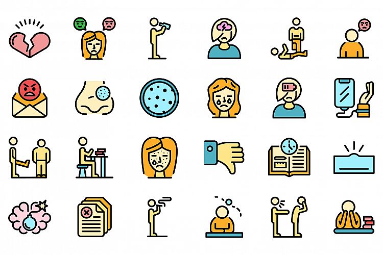 Teen problems icons set vector flat example image 1
