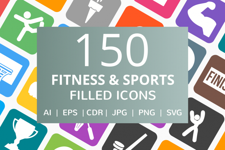 150 Fitness   Sports Filled Round Corner Icons