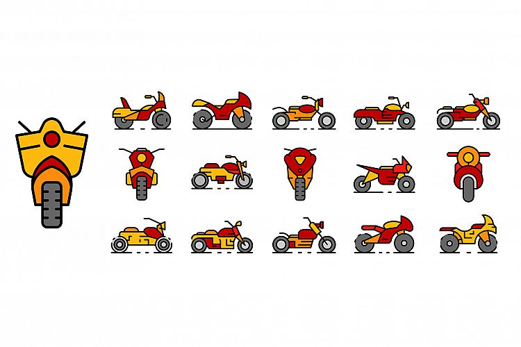 Motorbike icons set line color vector example image 1