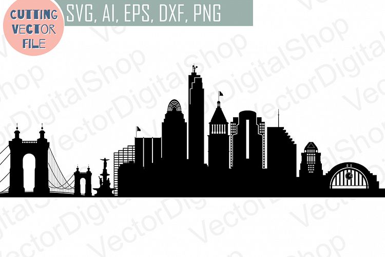 Cincinnati SVG, Ohio City Vector Skyline, silhouette USA city, SVG, JPG, PNG, DWG, CDR, EPS, AI