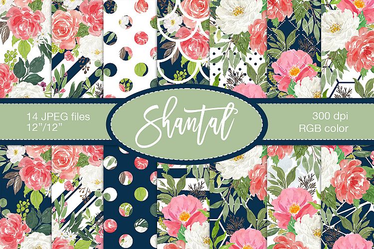 Watercolor flowers digital paper - Shantal