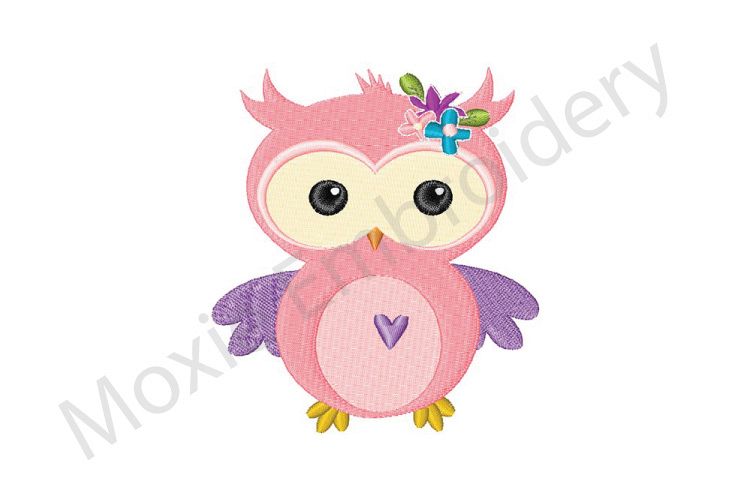 Owl Embroidery Design, Pink Owl Embroidery Design