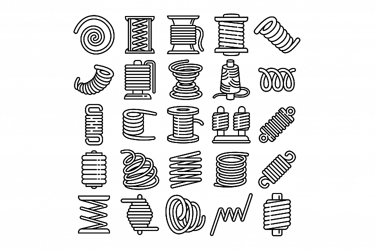 Coil icons set, outline style