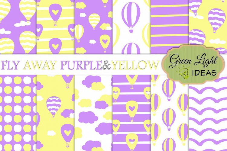 Purple and Yellow Hot Air Balloons Digital Papers