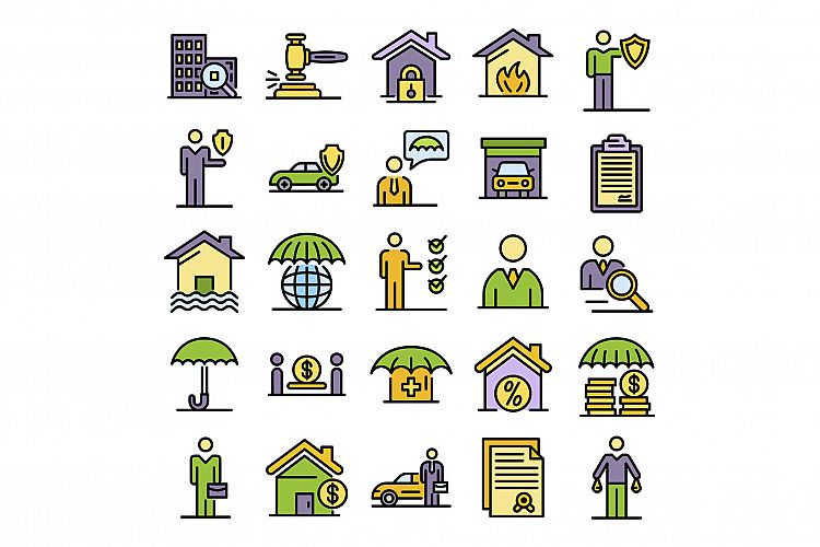 Insurance agent icons set vector flat example image 1