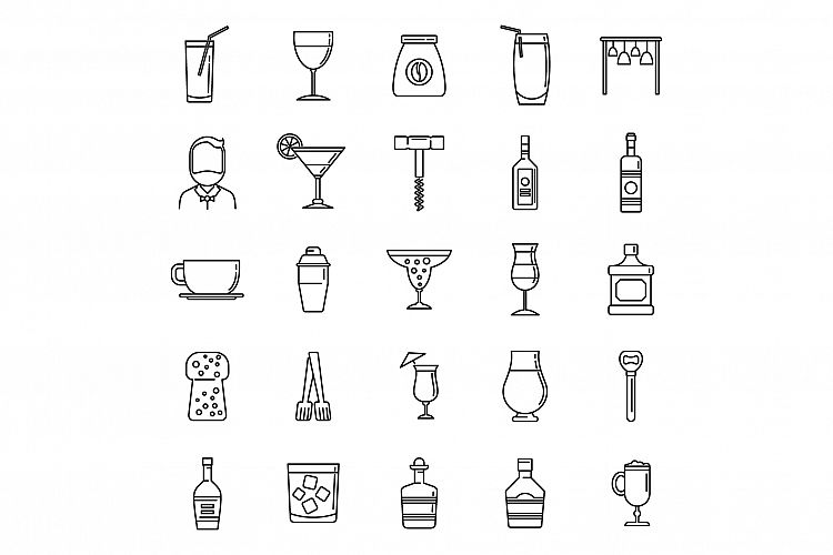 Bartender man icons set, outline style