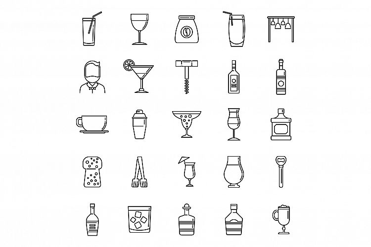 Bartender man icons set, outline style example image 1