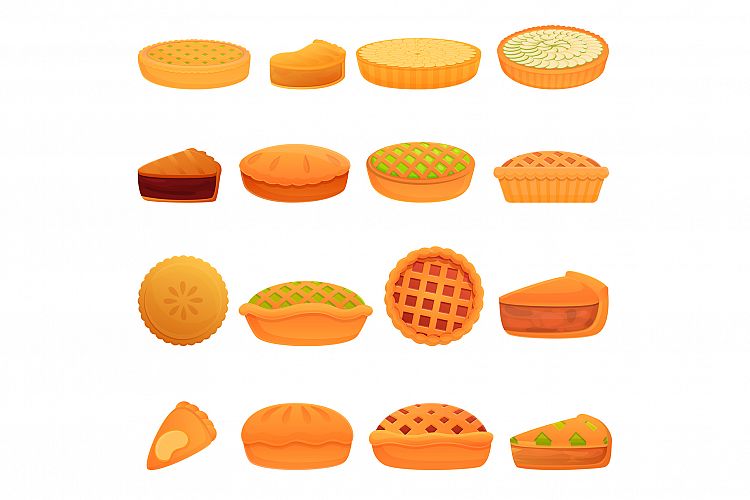 Apple pie icons set, cartoon style