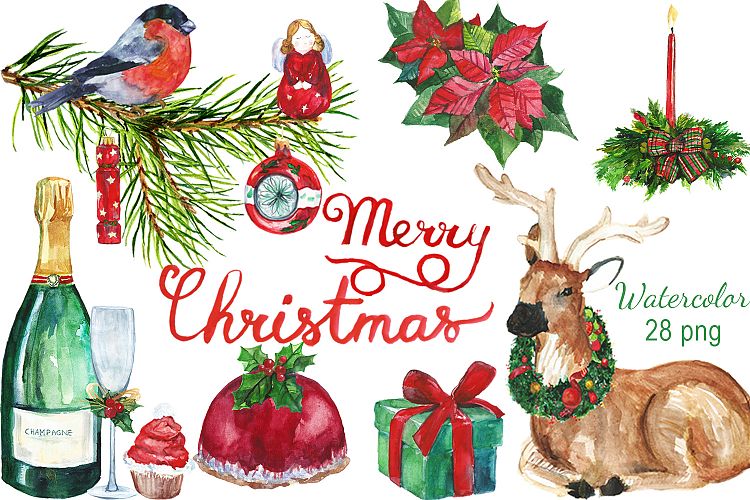 Watercolor Christmas digital clip art