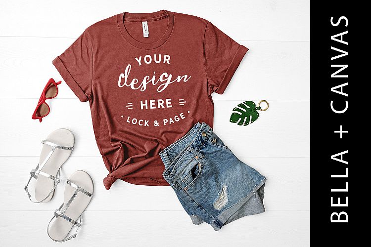 Rust Bella Canvas T Shirt Mockup 3001 Feminine Flat Lay