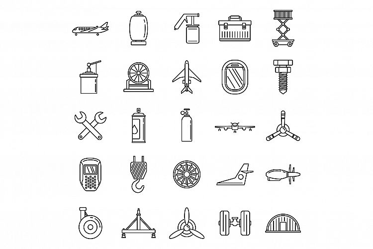 Industry aircraft repair icons set, outline style example image 1