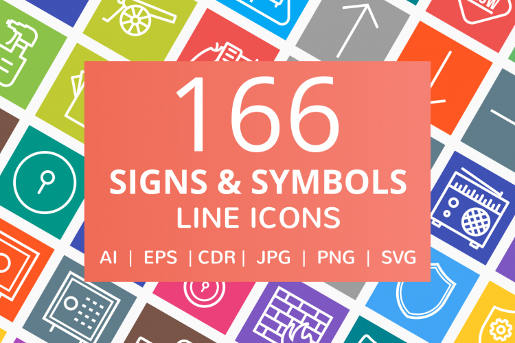 166 Signs   Symbols Line Multicolor B/G Icons