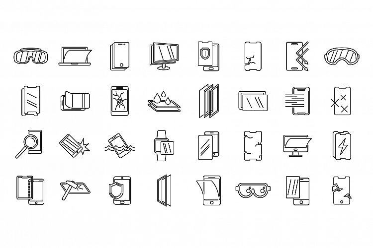 Modern protective glass icons set, outline style example image 1