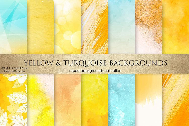 Yellow   Turquoise Watercolor Backgrounds