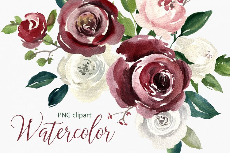 Vintage Watercolor Roses Flowers PNG Collection