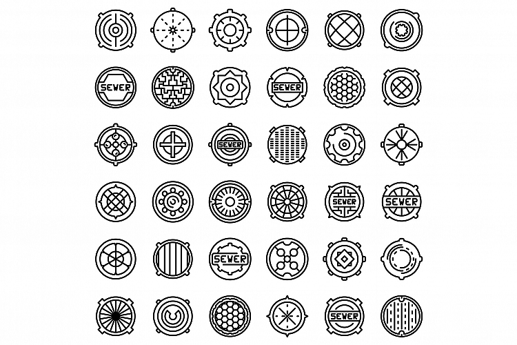 Manhole icons set, outline style example image 1