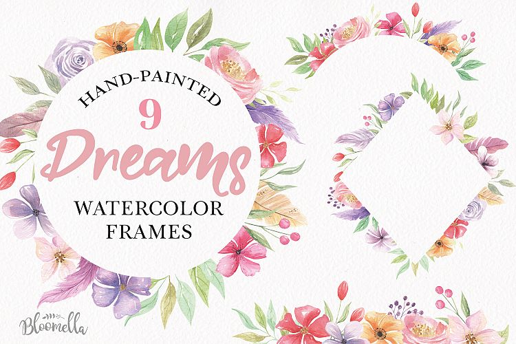 Dreams Frames Watercolor Clipart Border Flowers Feathers Pink Purple Florals