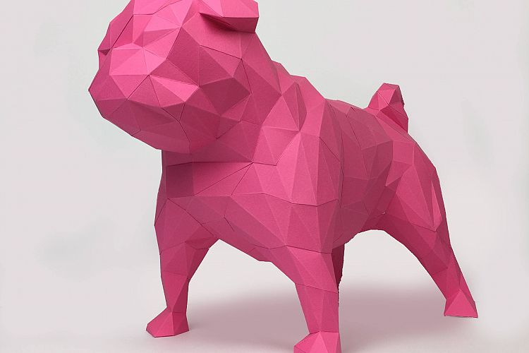 Pug Dog Papercraft, Paper Pug, Dog Statue, Puppy Pug, Paper Animals, Papertoy, Home Decor, Pug Dog, 3D papercraft model, lowpoly DIY, hobby