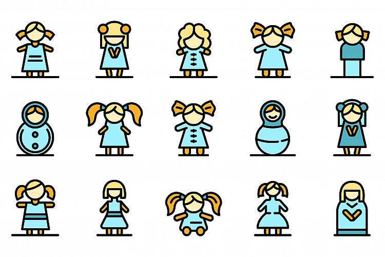 Doll icons set vector flat