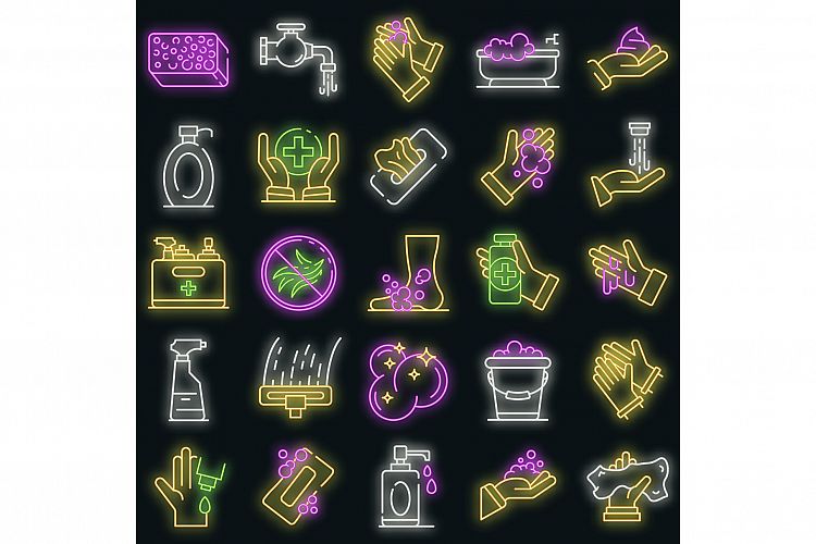 Sanitation icons set vector neon