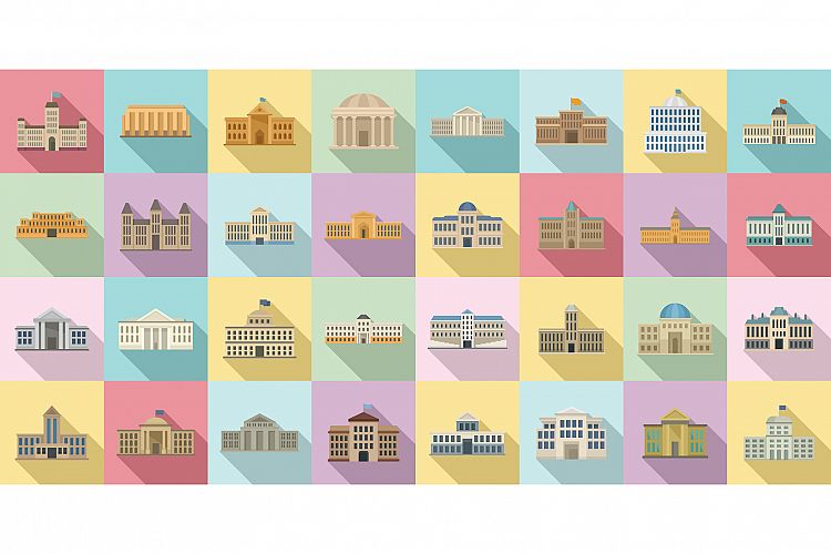 Parliament icons set, flat style example image 1
