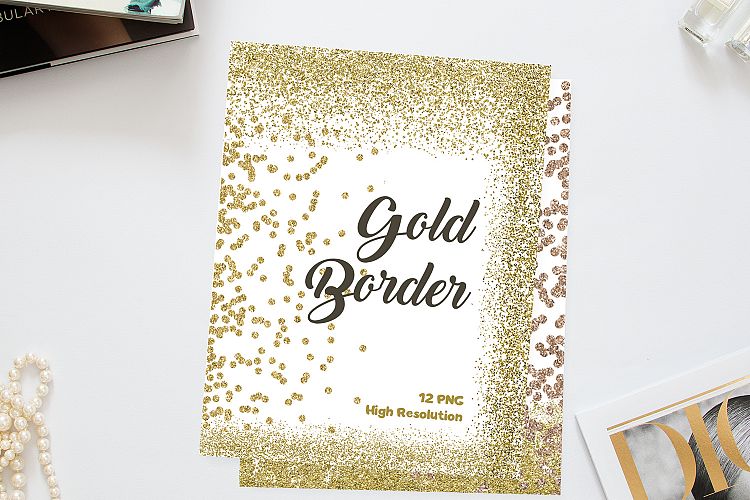 Gold Glitter Border Clip Art - Golden Confetti- 12 PNG Digital for Scrapbooking