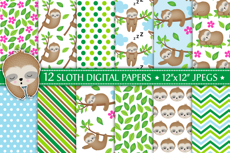 Sloth Digital Papers, Sloth Patterns, Cute Sloths