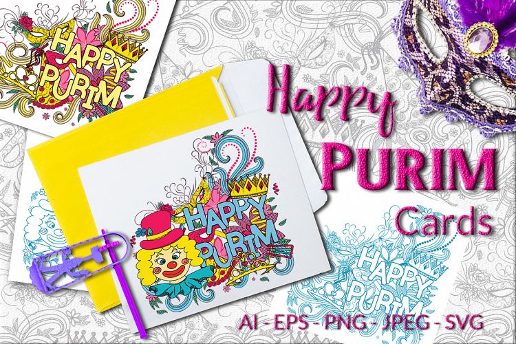 Happy Purim - Vector Cards