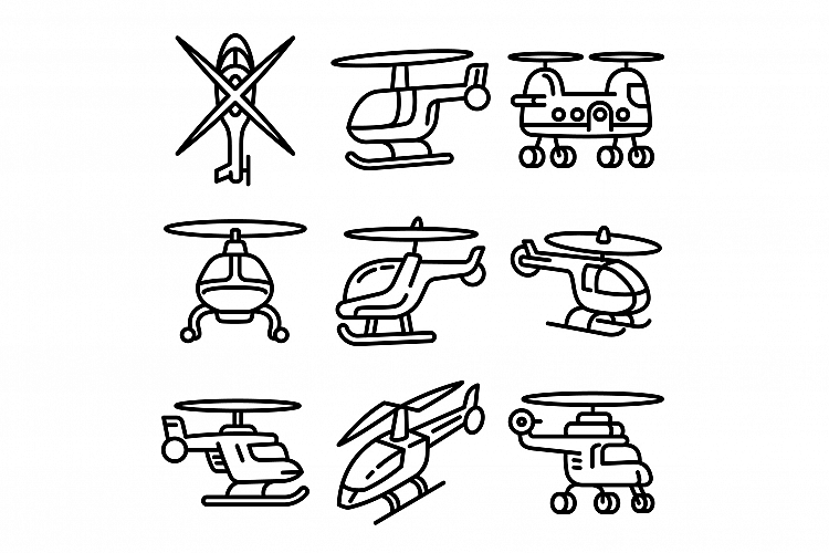 Helicopter icon set, outline style