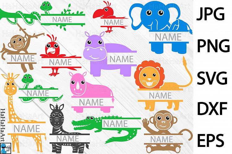 Safari Animals Split Monogram - Clipart / Cutting Files 93c