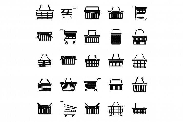 Shop cart supermarket icons set, simple style example image 1