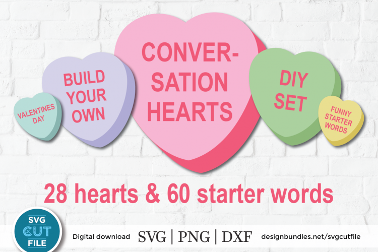 Download Conversation Hearts SVG, Valentine's Day svg, diy set vday