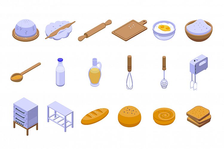 Dough icons set, isometric style example image 1