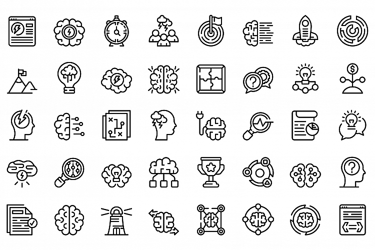 Brainstorming icons set, outline style example image 1