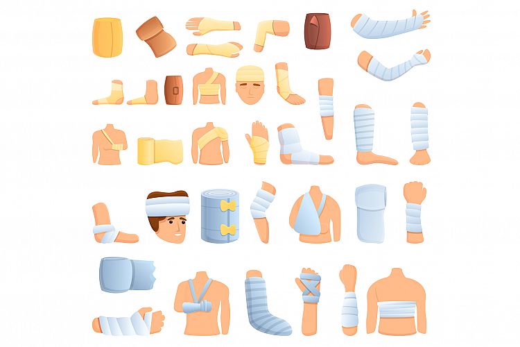 Bandage icons set, cartoon style example image 1