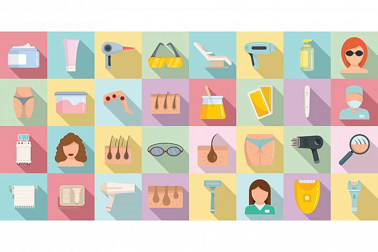 Laser hair removal icons set, flat style example image 1