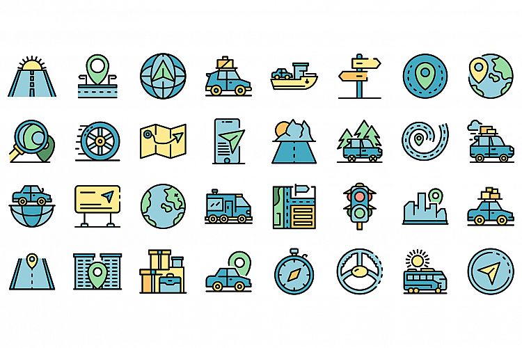 Car trip icons vector flat example image 1