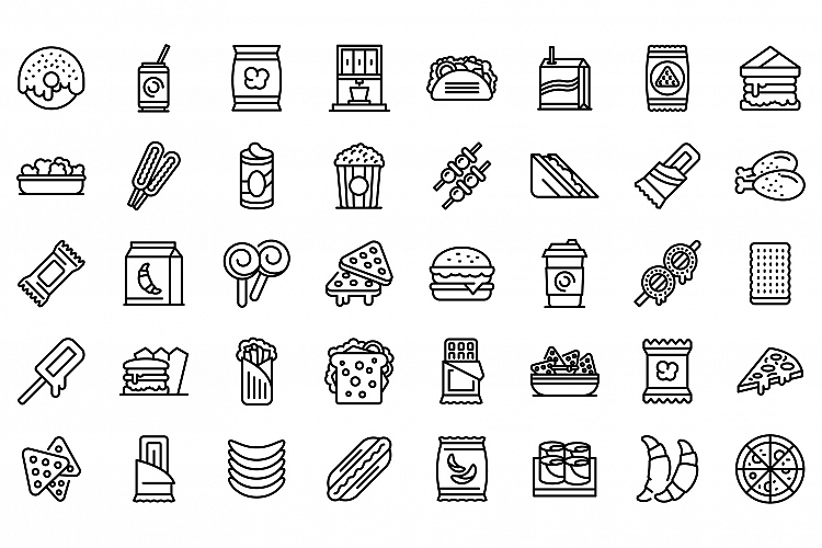 Snack bar icons set, outline style example image 1